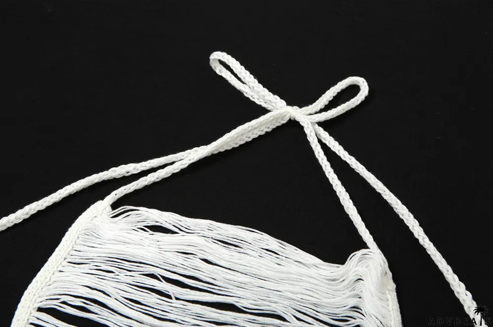 Summer Women Knitting Hollow Tassel Halter Neck Solid Slim Top