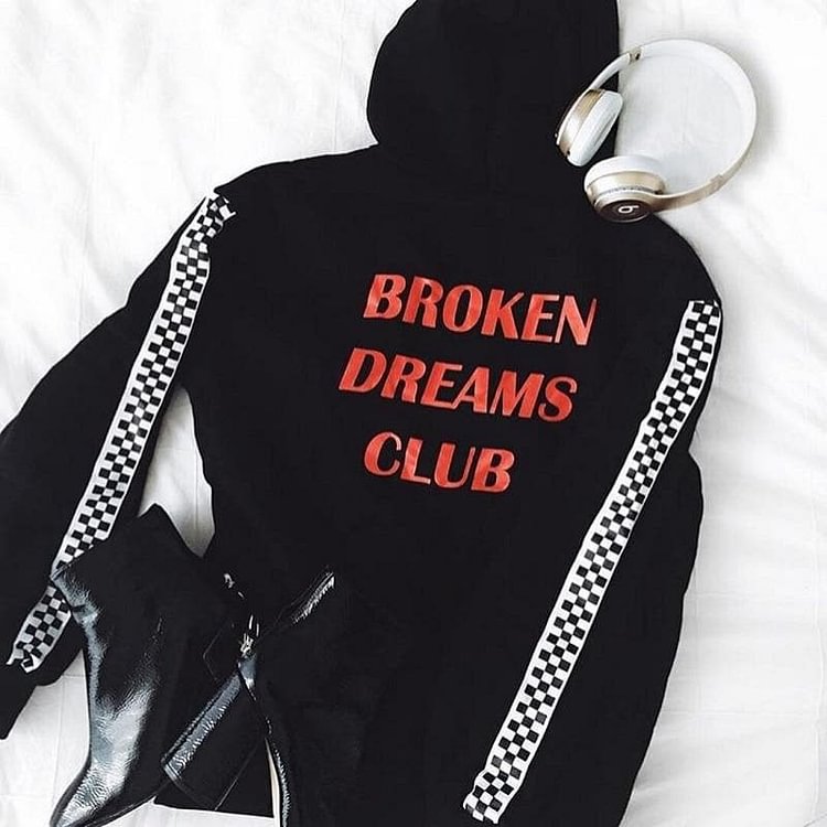 Broken Dreams Club Harajuku Checkerboard Pattern Sleeve Hoodie Jumper SP13696