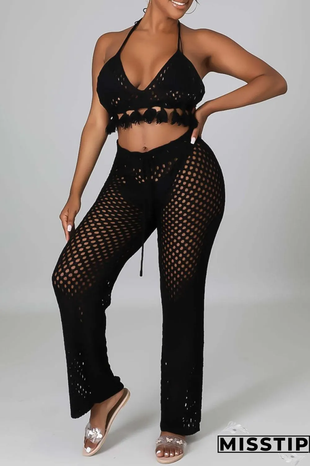 Orange Sexy Solid Bandage Hollowed Out Backless Halter Sleeveless Two Pieces