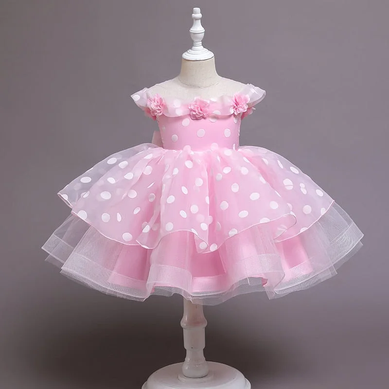 2022 Formal 1 Year Birthday Lace Dress For Baby Girls Polka-dot Baptism Princess Dress Party Wedding Dresses Ceremony Vestidos