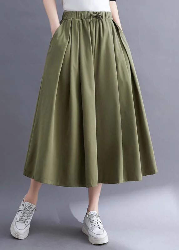 Casual Green Pockets Wrinkled Cotton Wide Leg Pants Skirt Summer