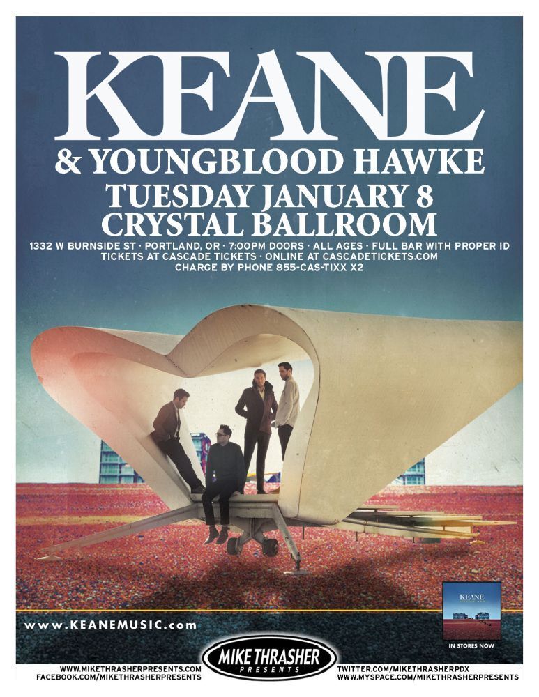 KEANE & YOUNGBLOOD HAWKE 2013 Gig POSTER Portland Oregon Concert