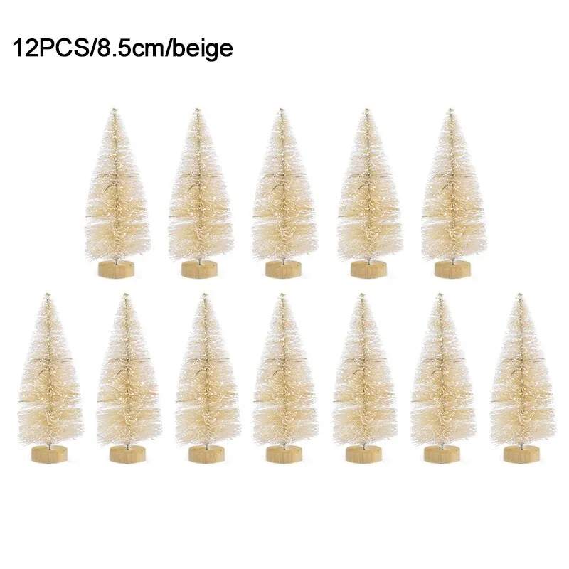 12pcs Mini Christmas Tree Pine Tree DIY Christmas Decorations For Home Table Navidad Xmas Ornaments New Year Decor Kids Gift