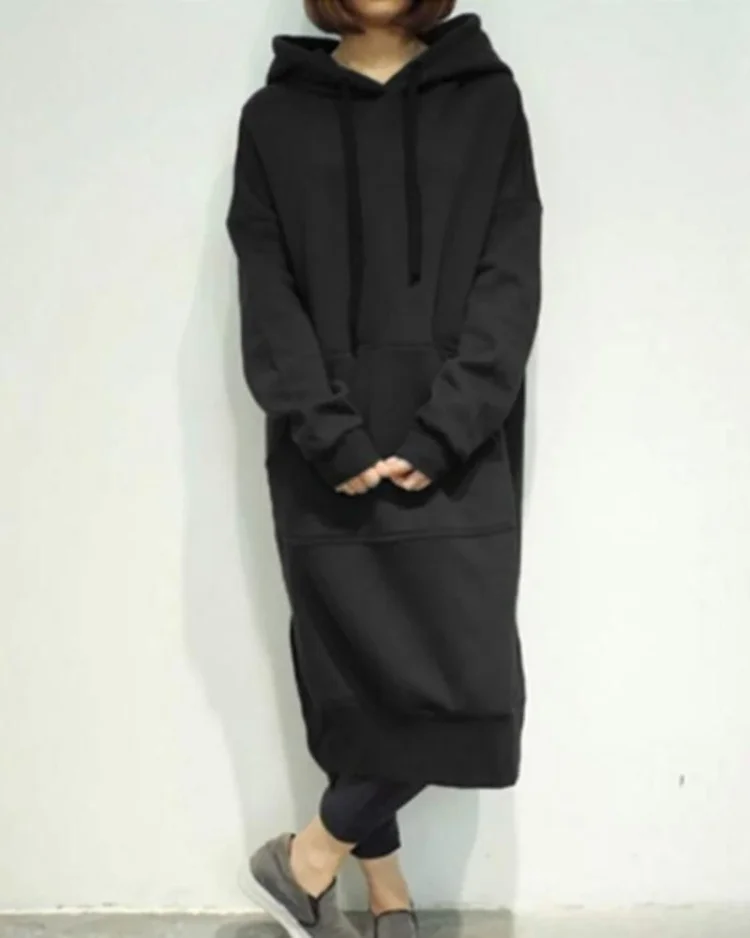 casual oversized maxi hoodies dress with pockets p443326