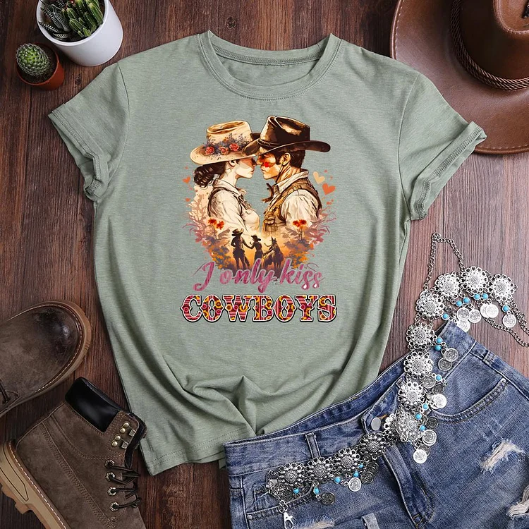 only kiss cowboys Round Neck T-shirt-0020961