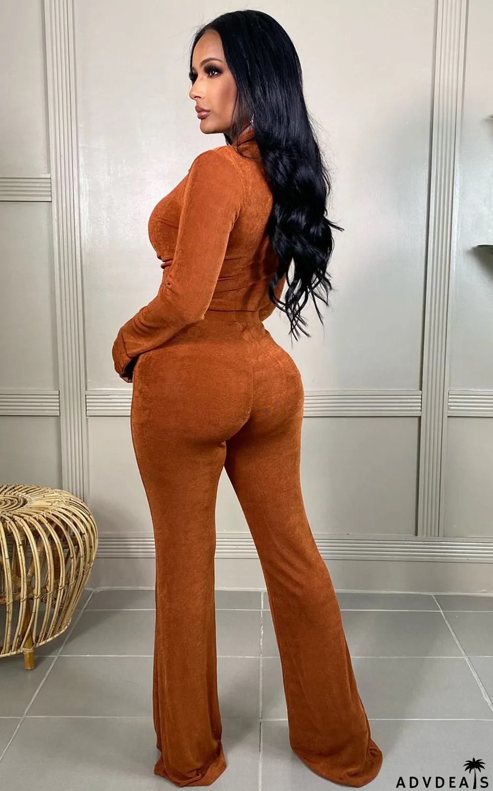 Solid Long Sleeve Two Piece Pants Set