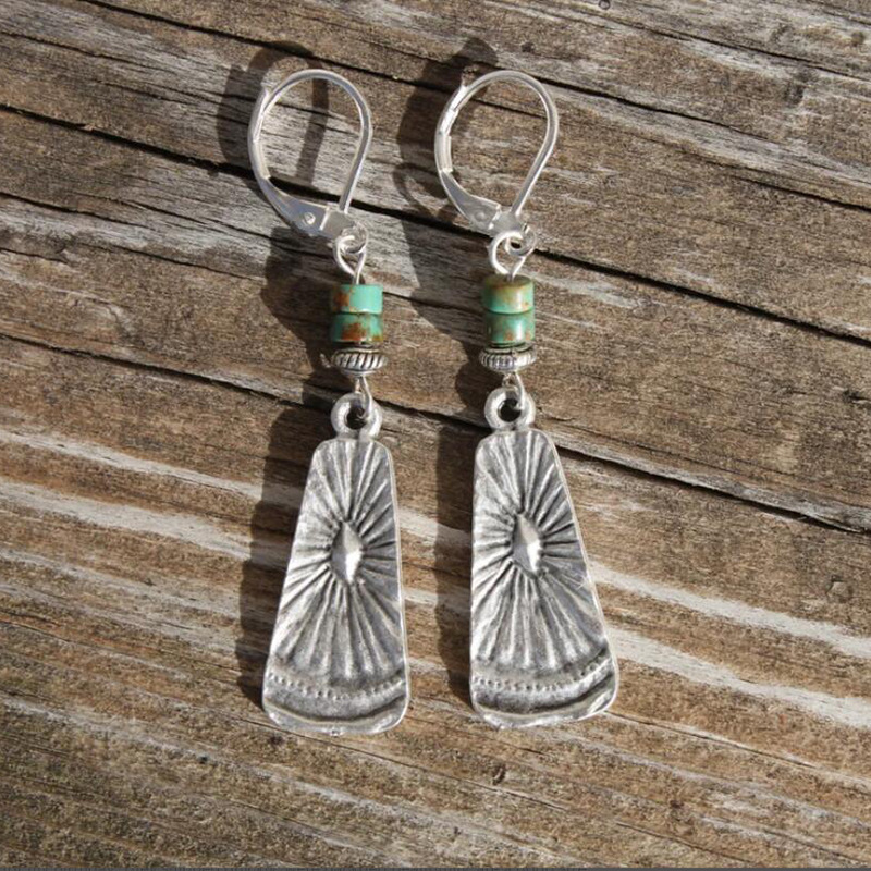 Mature Women Bohemian Turquoise Earrings Retro Ethnic