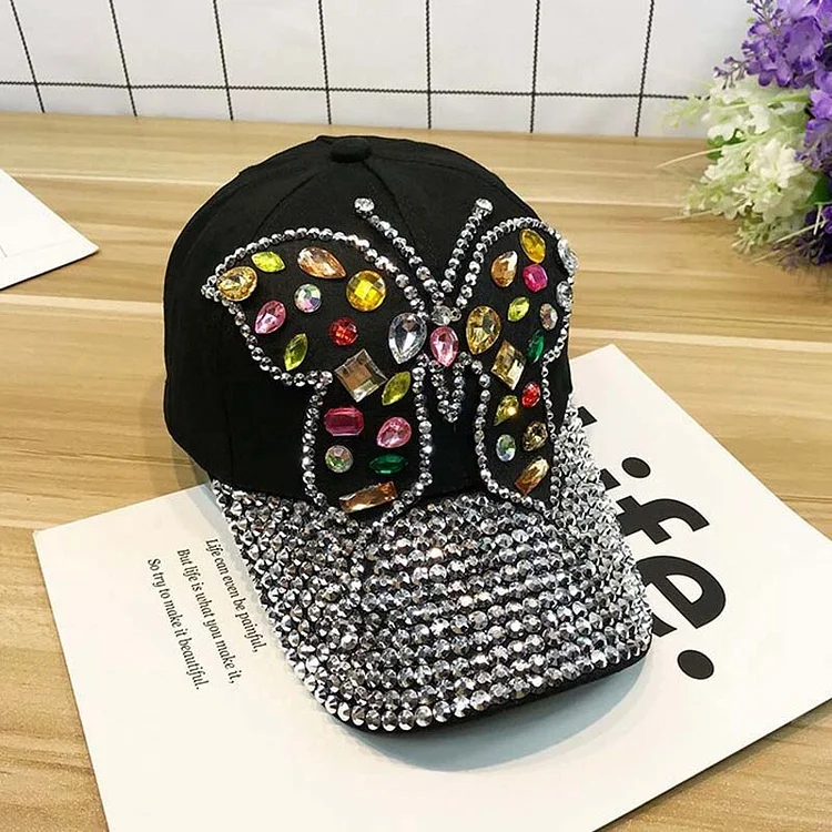 WomenS Rhinestone Hats Luxury Female Baseball Cap Bling Diamond Cap Swag Casquette Girl Snap Back Gorras Summer butterfly hat