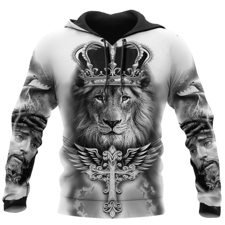 Lion Tiger 3D Print Men's Long Sleeve Casual Hoodie-VESSFUL