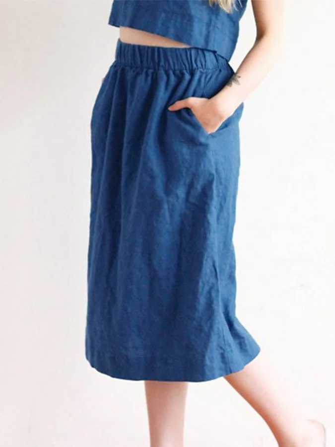 Ladies Cotton Linen Casual Loose Skirt