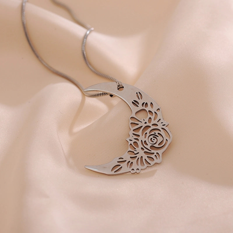 Jewelry Hip-Hop Retro Streetwear Solid Color 201 Stainless Steel 18K Gold Plated Plating Hollow Out Pendant Necklace