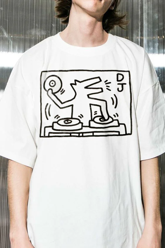 Catoon Dj Printing Casual Men's T-shirt - White