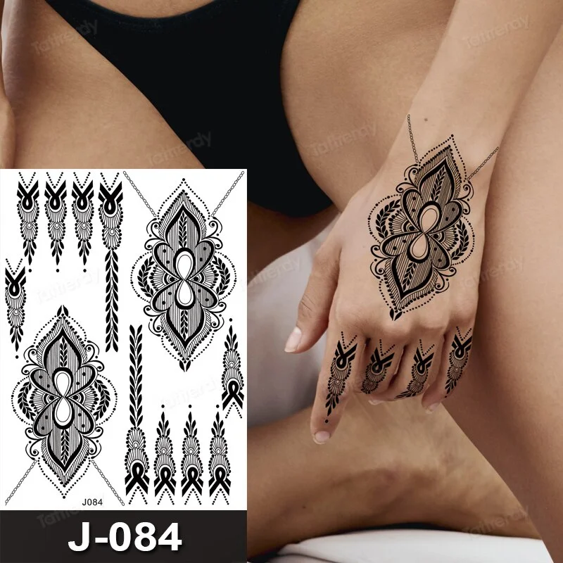 Sdrawing Temporary Tattoo Sticker Henna Mehndi Totem Flash Tatto Butterfly Flower Hand Fingers Body Art Arm Fake Tatoo Women
