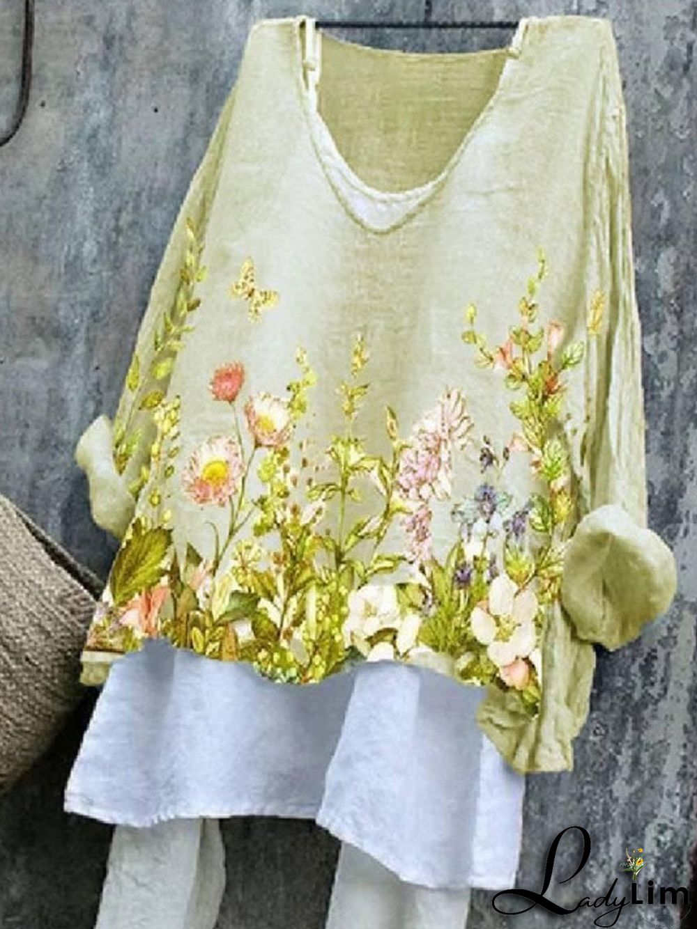 Summer Printed Cotton And Linen Two-piece Blouse