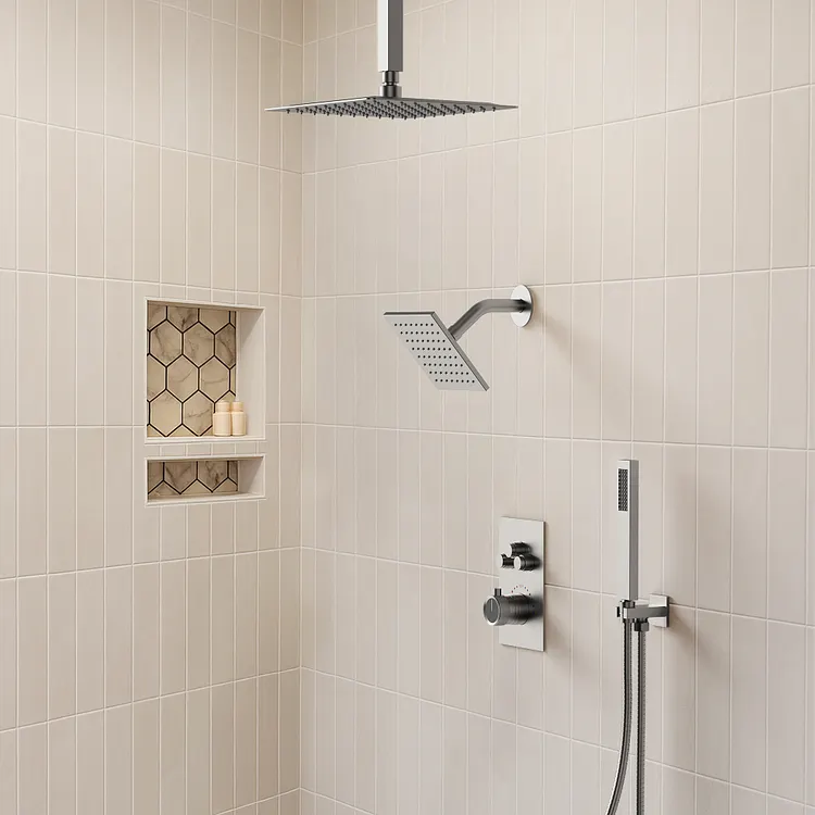 EVERSTEIN 16 & 6 Dual Heads High Pressure Shower System, Thermostatic Valve & Body Jets, Brushed Gold