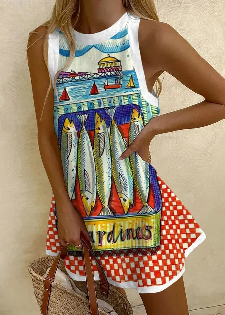 Sardine Home Print Sleeveless Mini Dress