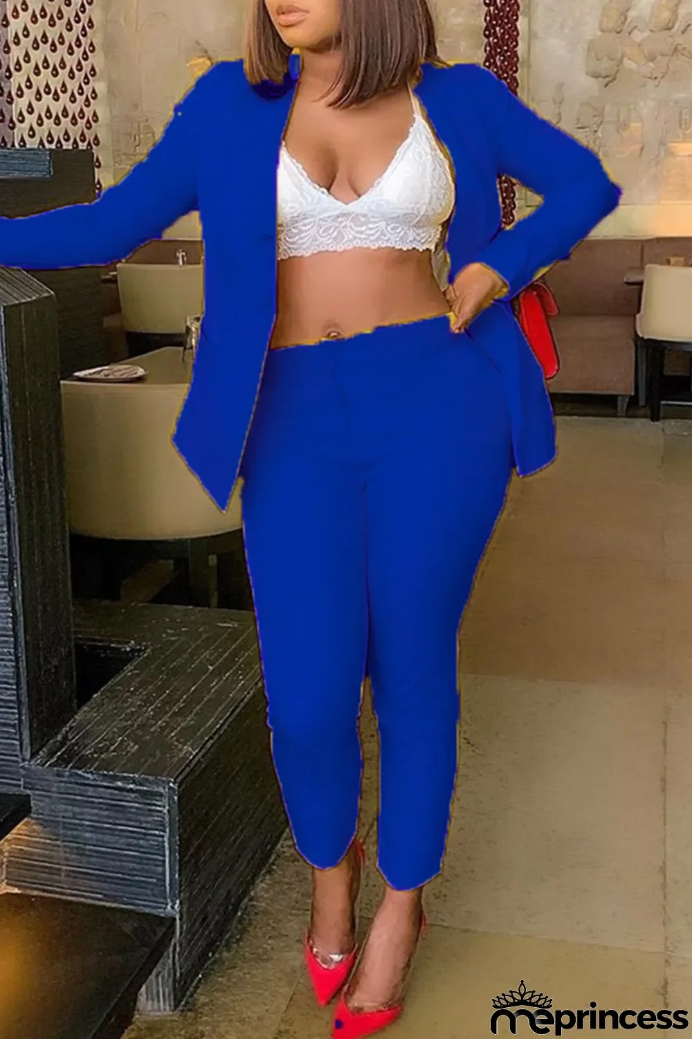 Yellow Fashion Casual Solid Cardigan Pants Turn-back Collar Long Sleeve Two Pieces