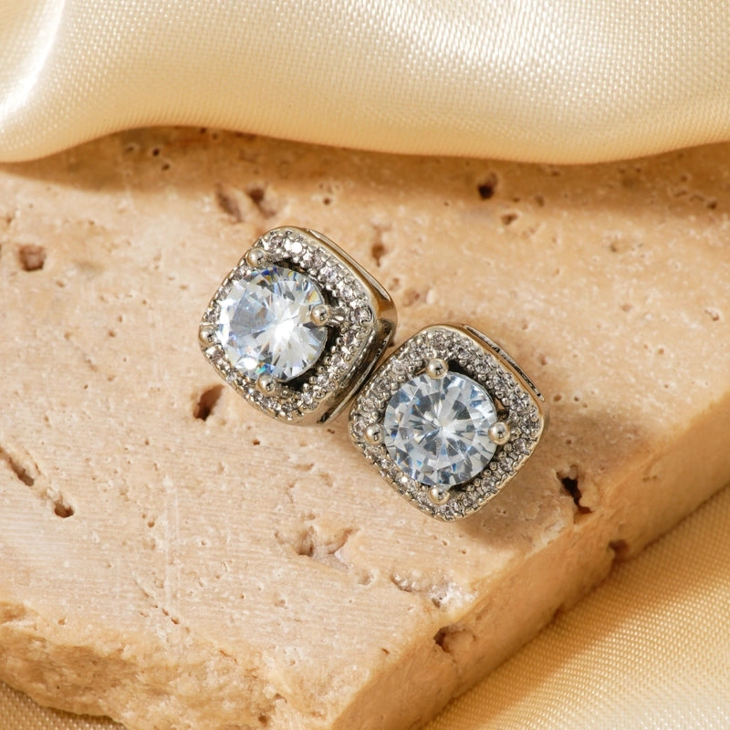 1 Pair Casual Minimalist Square Inlay Copper Zircon Silver Plated Ear Studs