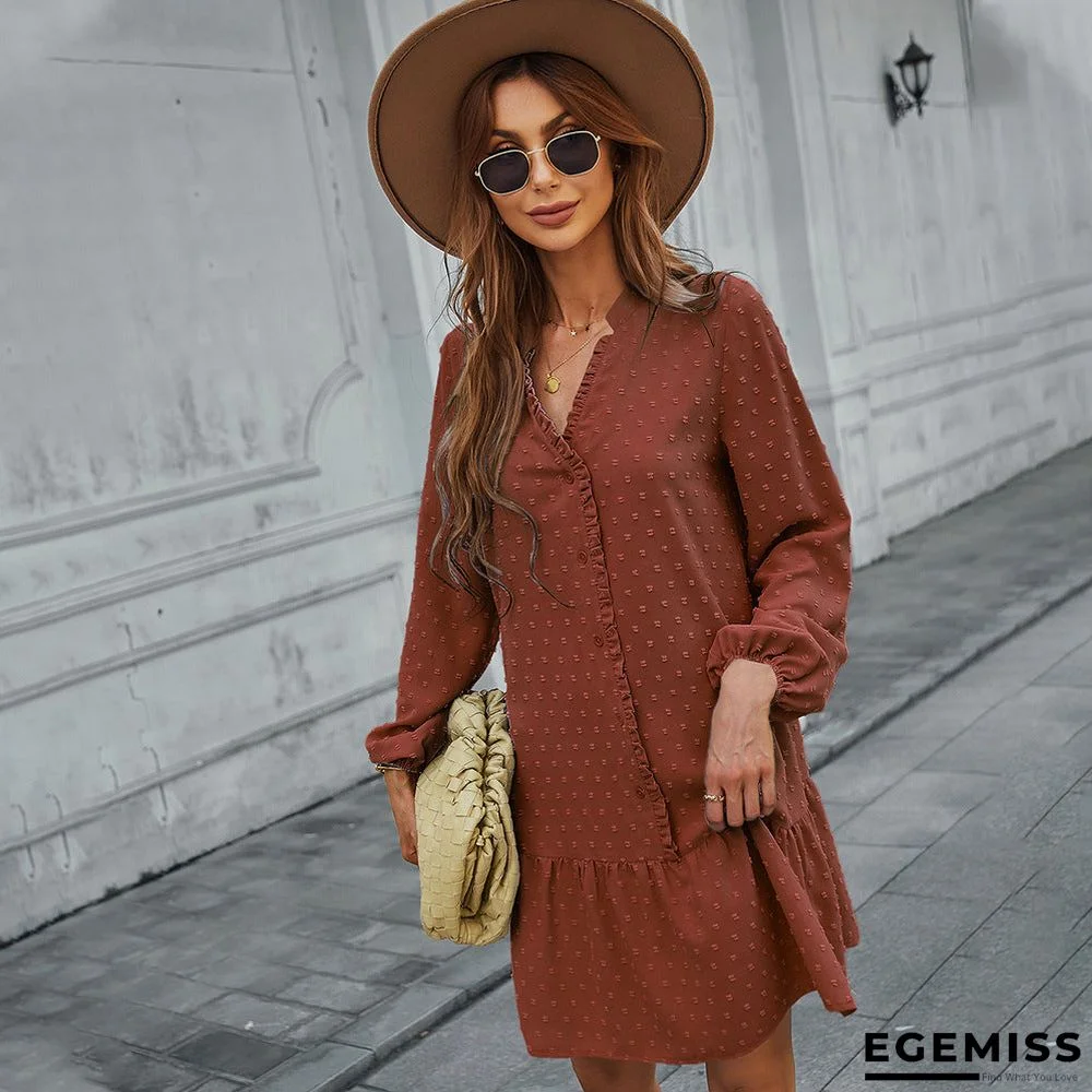 Long Sleeved Ruffle Casual Dress | EGEMISS