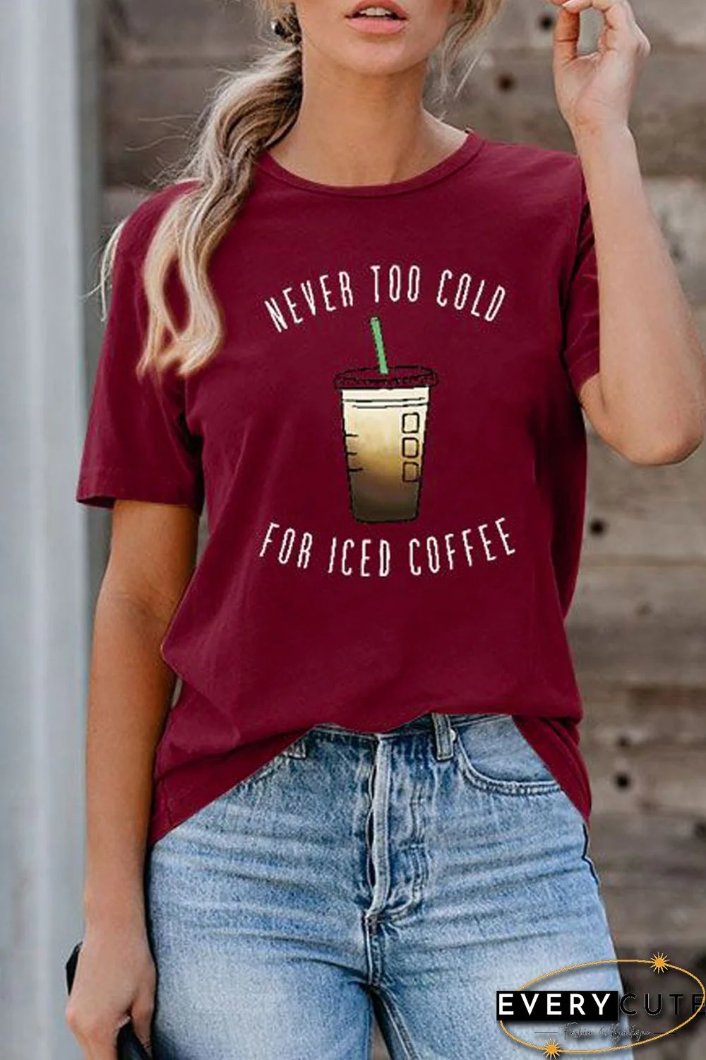 Wine Red NEVER TOO COLD FOR ICED COFFEE T-shirt