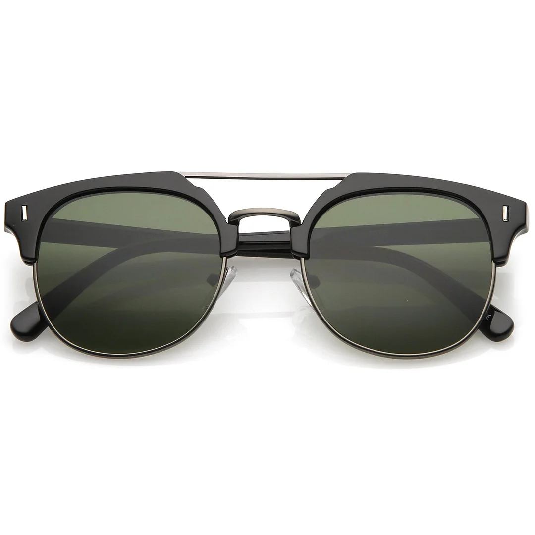 Classic Horn Rimmed Crossbar Round Flat Lens Half Frame glasses 50mm