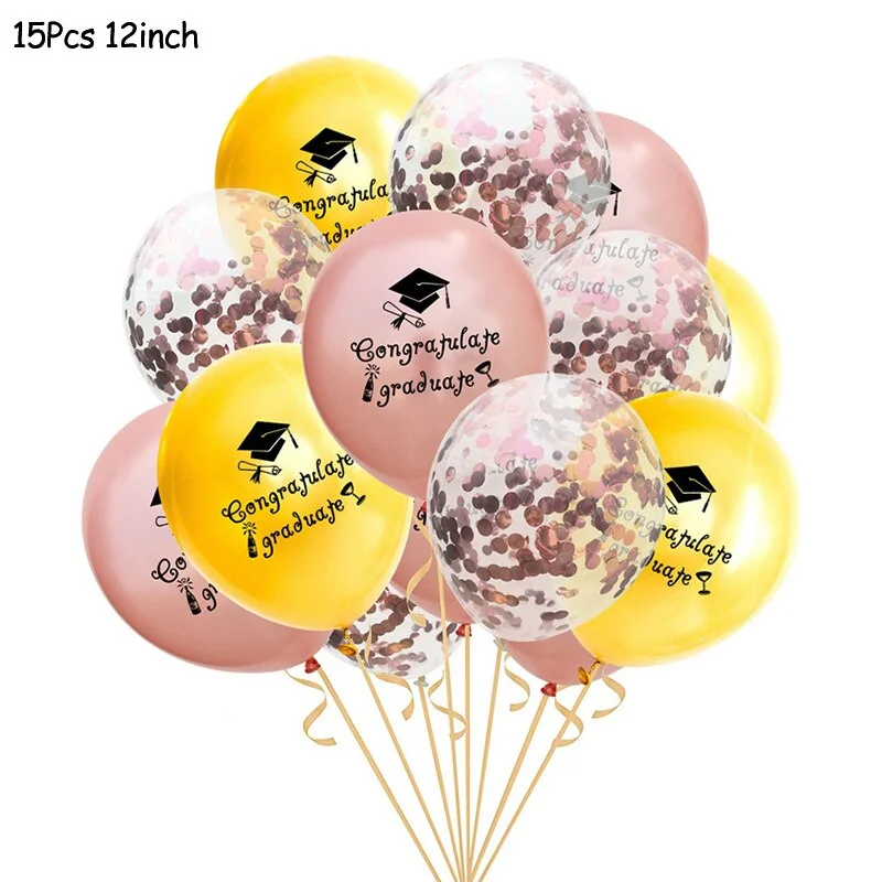 1Set Gold Black Graduation Balloons Latex Confetti Balloon Graduation Party Decorations 2021 Congratulation Ceremony Supplies