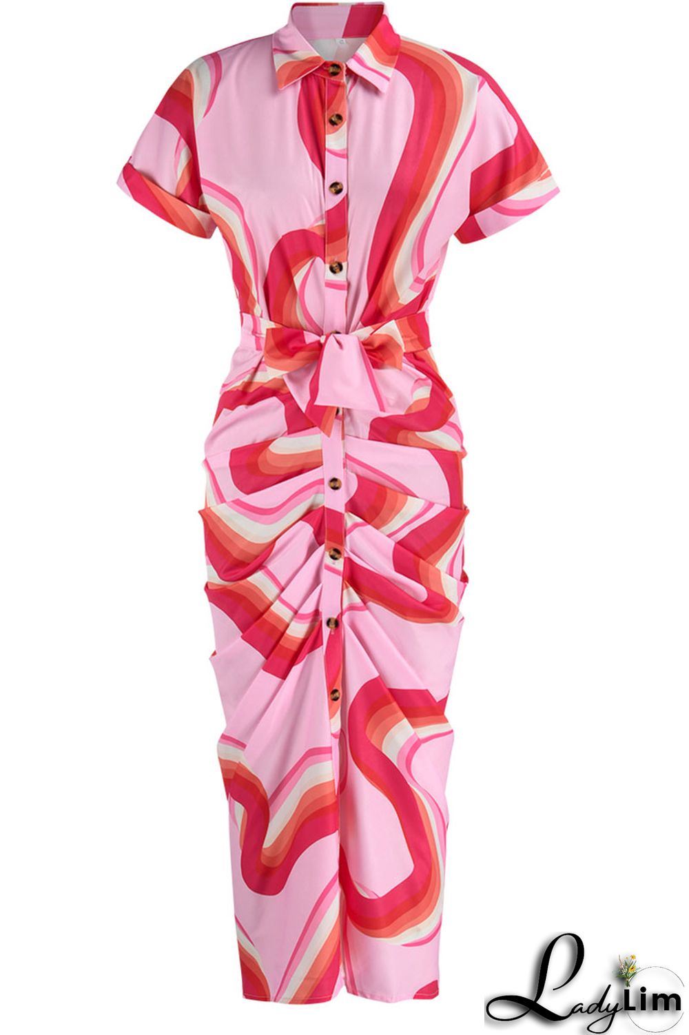 White Fashion Casual Print Bandage Patchwork Buckle Turndown Collar Shirt Dress Dresses