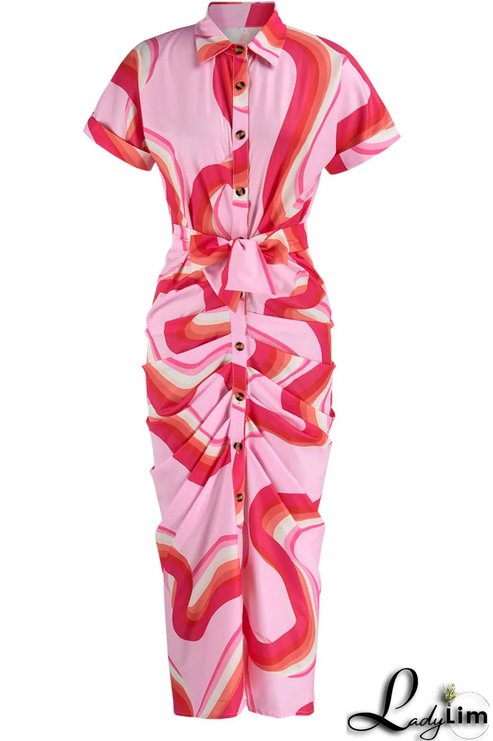 White Fashion Casual Print Bandage Patchwork Buckle Turndown Collar Shirt Dress Dresses