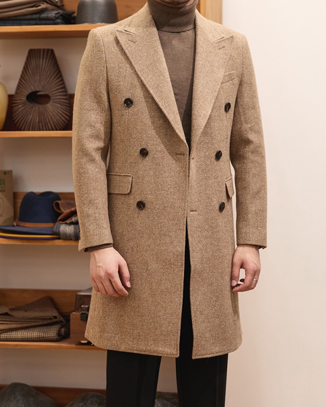 Men's Khaki Casual Long Thickened Wool Jacket 001