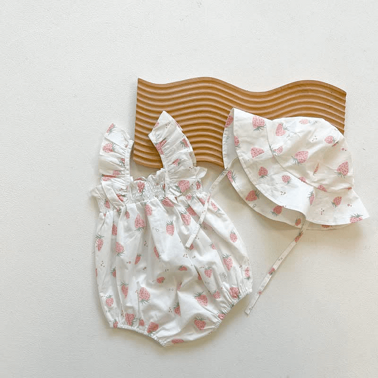 Baby Strawberry Floral Overall with Hat