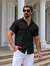URRU Men's Muscle Dress Shirts Slim Fit Stretch Short Sleeve Casual Button Down Shirts for Men