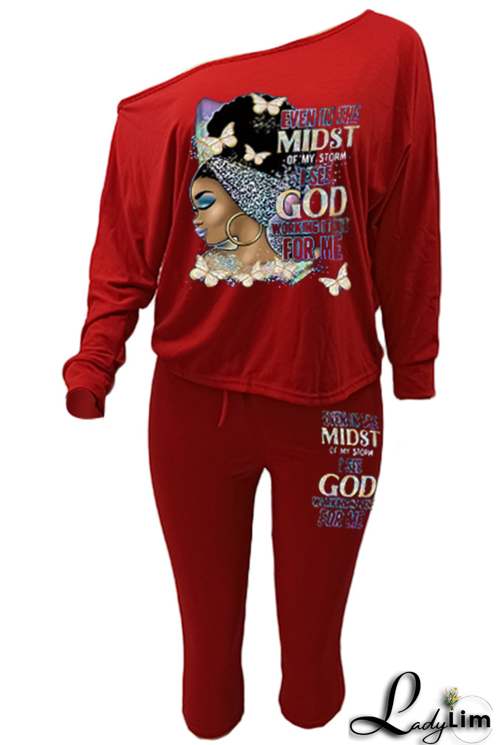 Black Fashion Print Patchwork One Shoulder Long Sleeve Two Pieces