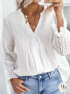 Women's Striped V-Neck Denim Shirt