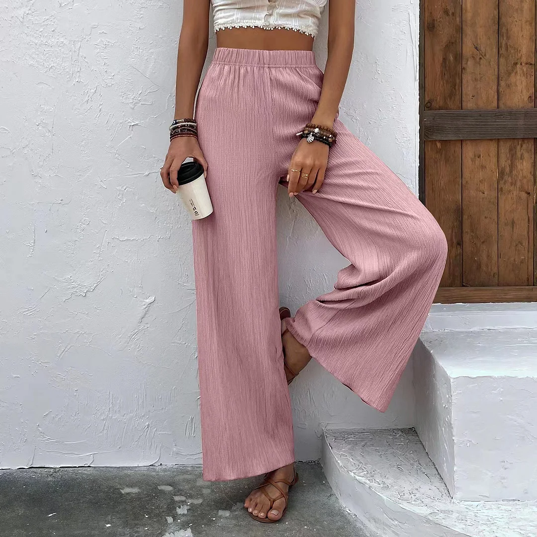 Loose slimming wrinkled wide-leg trousers