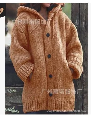 Uveng Uveng Pure Color Loose Autumn And Winter Warm Sweater Jacket Long-Sleeved Knitted Long Hoodie Number Women's Clothing
