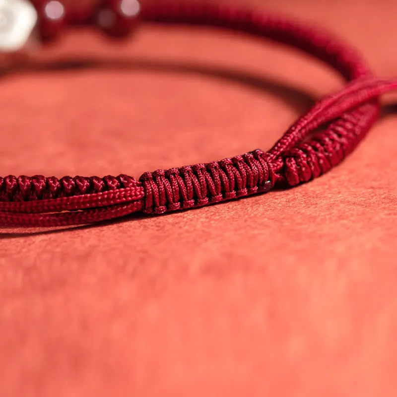 925 Sterling Silver Chinese Zodiac Natal Buddha Cinnabar Calm Bracelet