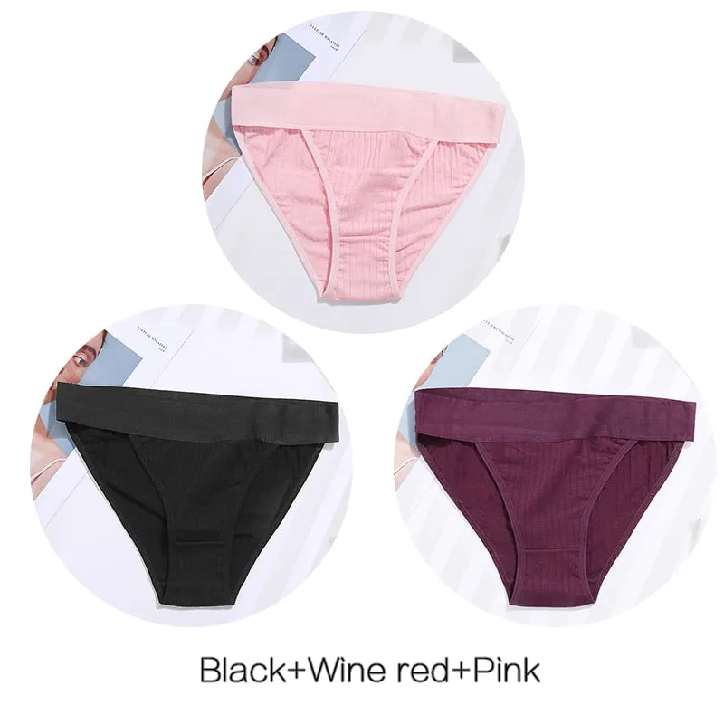 FINETOO 3Pcs/set Panties Women Cotton Underwear Female Sexy Lingerie Ladies Casual Brief Women Striped Underpants Intimates M-XL