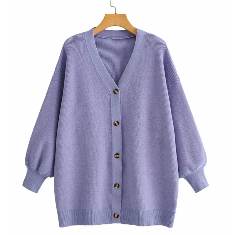 Tangada Women Oversized Thick Loose Knitted Cardigan Sweater Vintage Long Sleeve Button-up Female Outerwear Chic Tops AI01