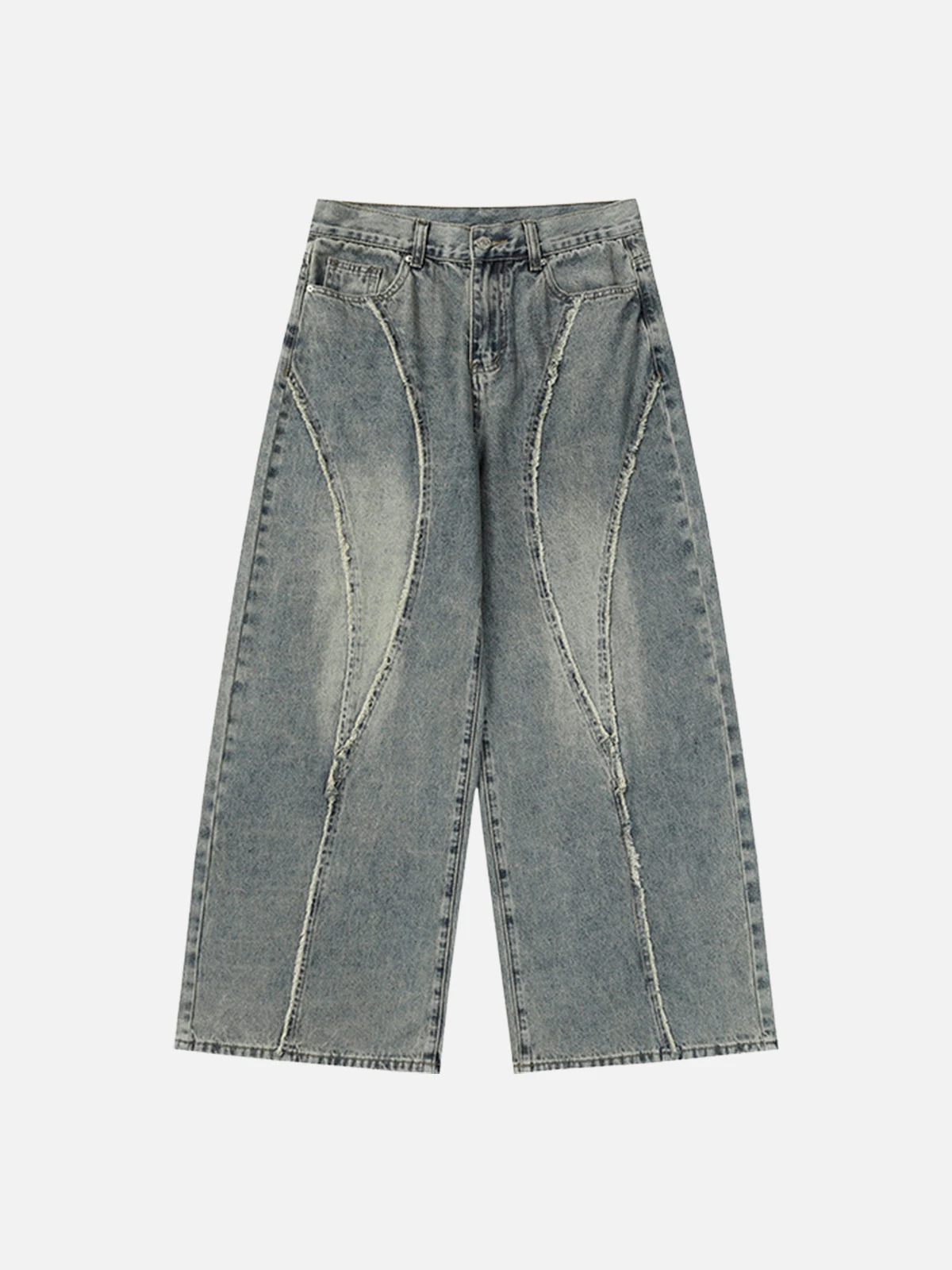 Blue Act Chic Cleanfit Fringe Patchwork Loose Jeans Front
