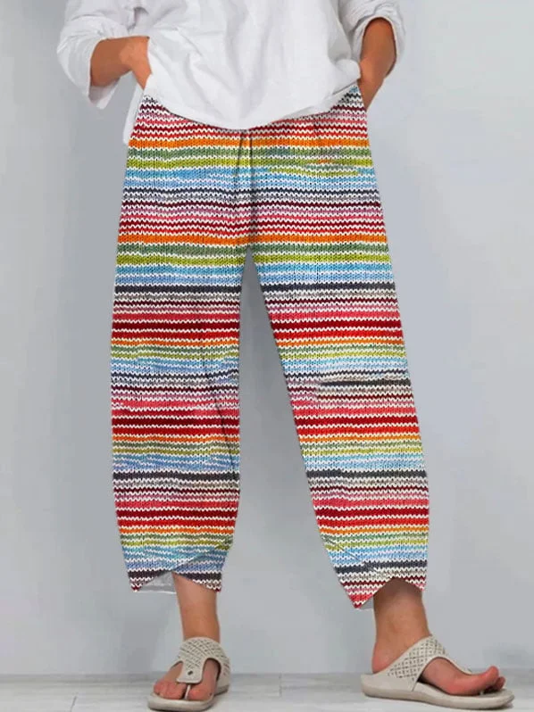 Women's colorful striped print trousers