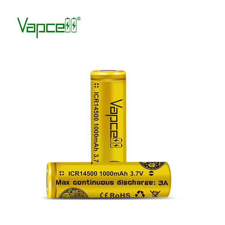 Vapcell 14500 1000mah 3A  Flat Top Rechargeable Battery (pack of 2)