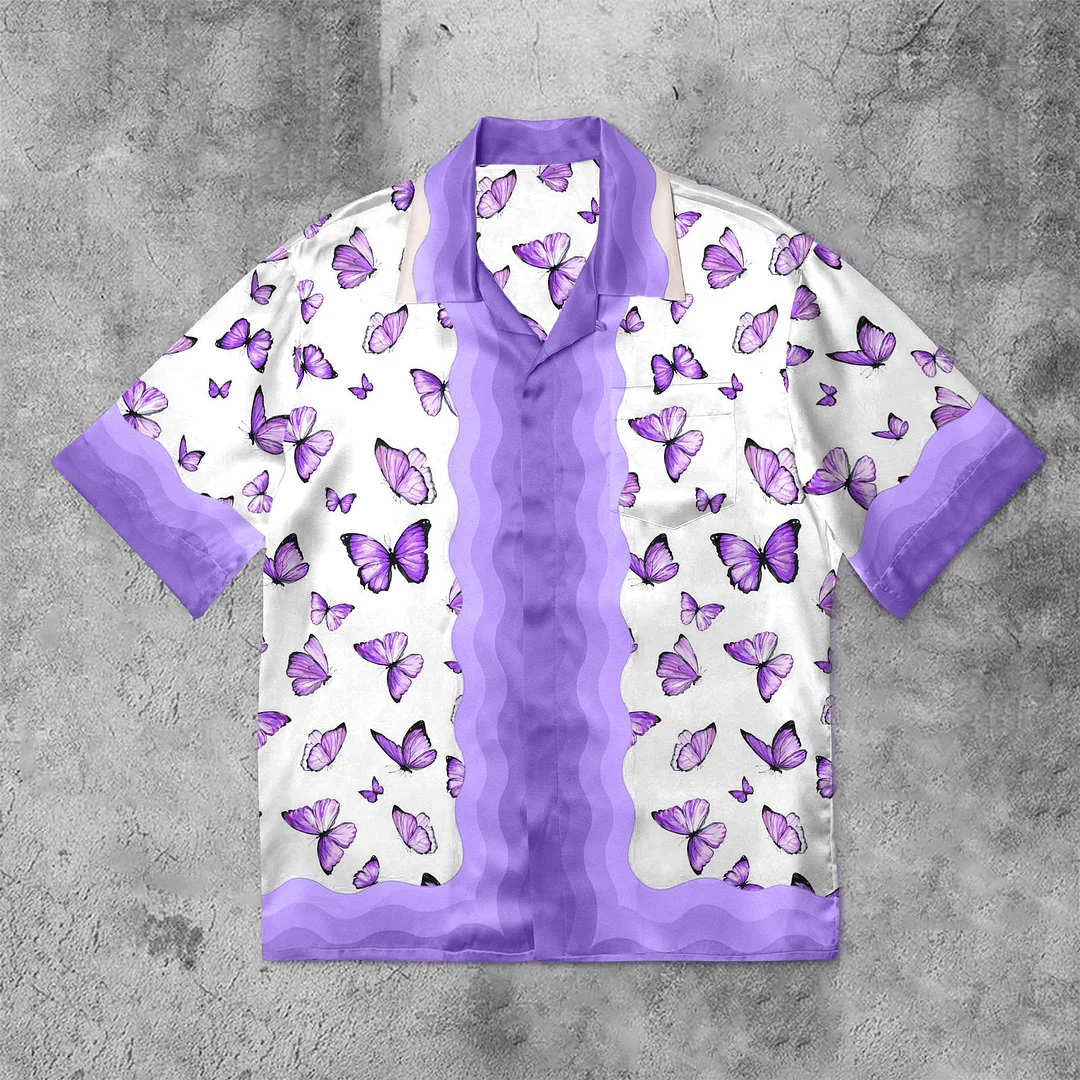 Purple Butterfly Vintage Street Short Sleeve Shirt