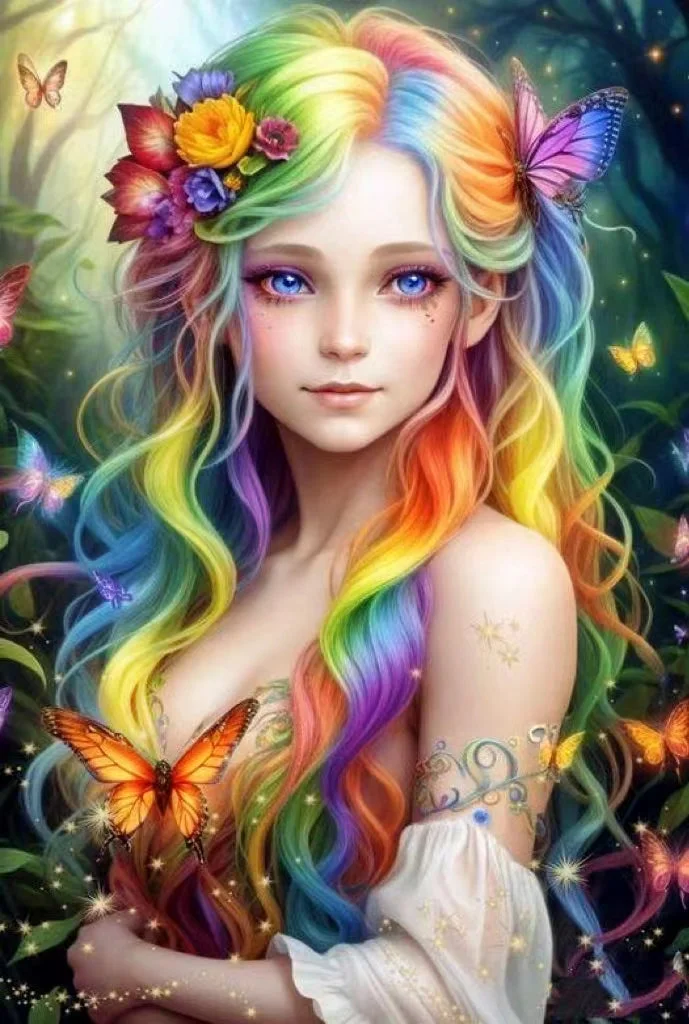 Partial AB Drill- Colored Hair Butterfly Fairy -Full Round Drill Diamond Painting-40*60CM