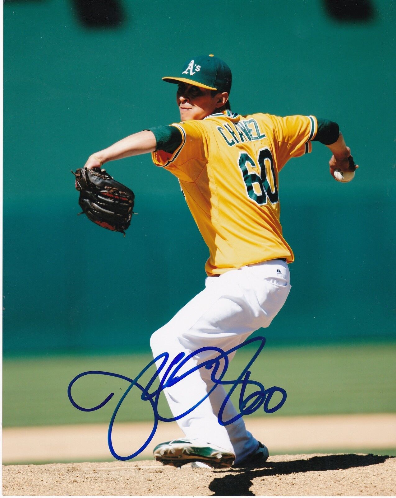 JESSE CHAVEZ OAKLAND A'S ACTION SIGNED 8x10