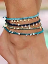 4piece Hand-woven Copper Disc Decor Anklet