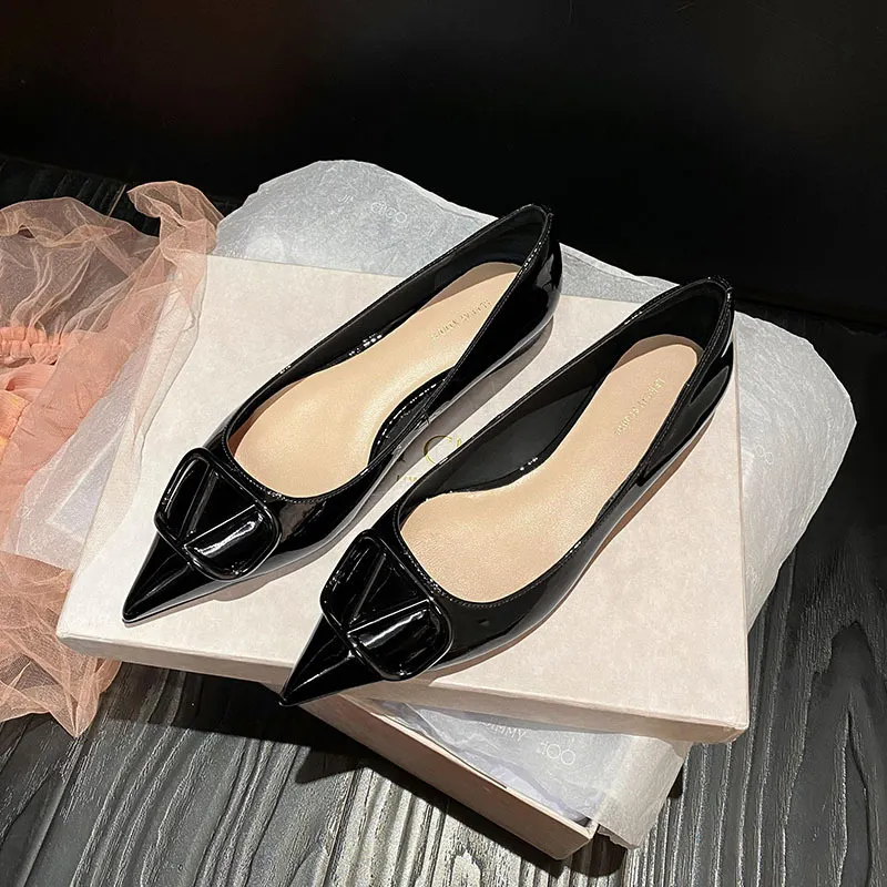Breakj Breakj 5Cm Invisible Inside The High-Skin Temperament Pointed Side Button Single Shoe French Nude Color Single Shoe