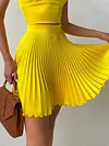 Sleeveless Solid Color Sexy Slim Pleated Skirt Two-Piece Suit