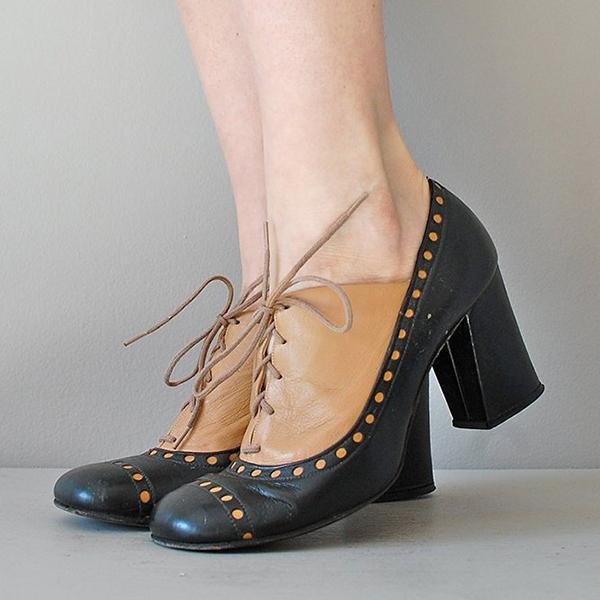 Prettyava Womens New Oxfords Vintage Lace Up Heels