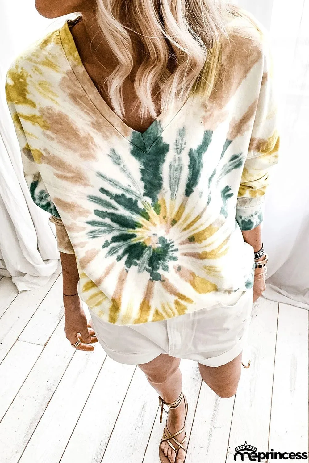 Casual Tie-dye V Neck Pullover Sweatshirt