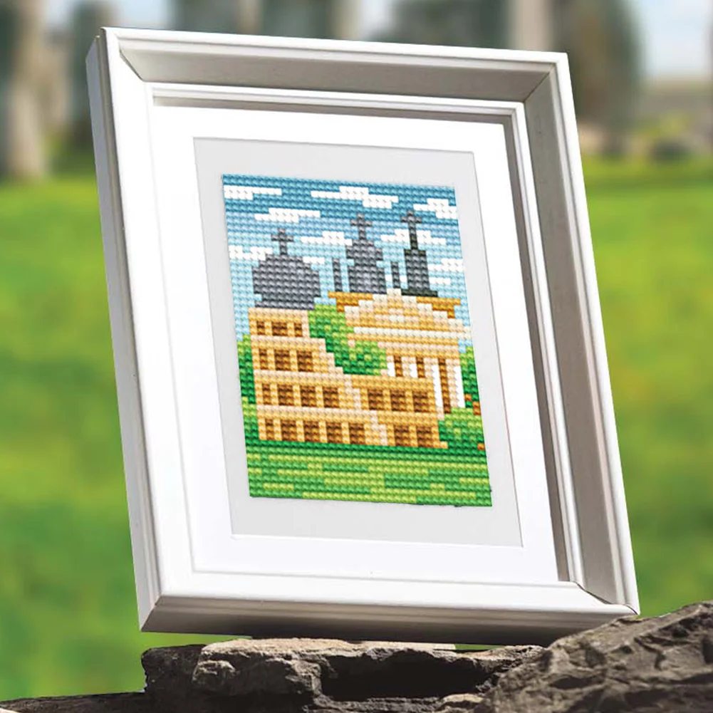 6pcs Scenery DIY Mini Round Diamond Painting for Desktop Decor No Frame(14*19cm)